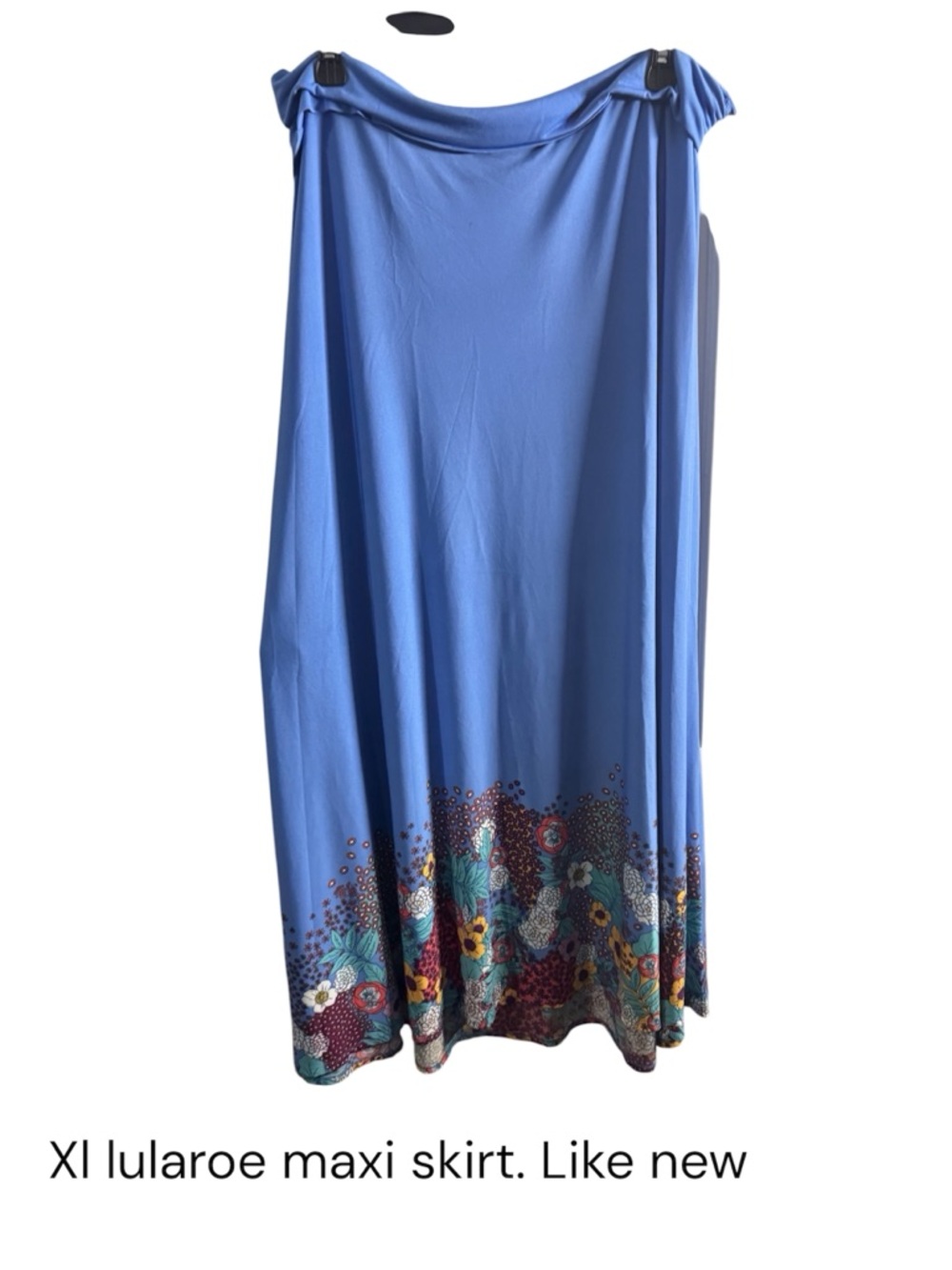 LuLaRoe Blue Maxi Skirt with Multicolor Floral Border